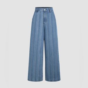 High waist wide leg denim pants